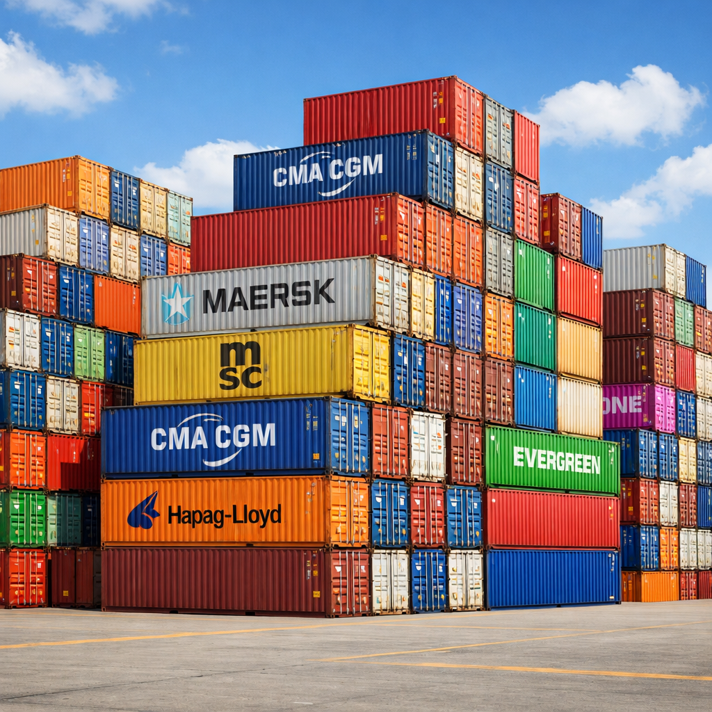 Shipping containers stacked at a port 